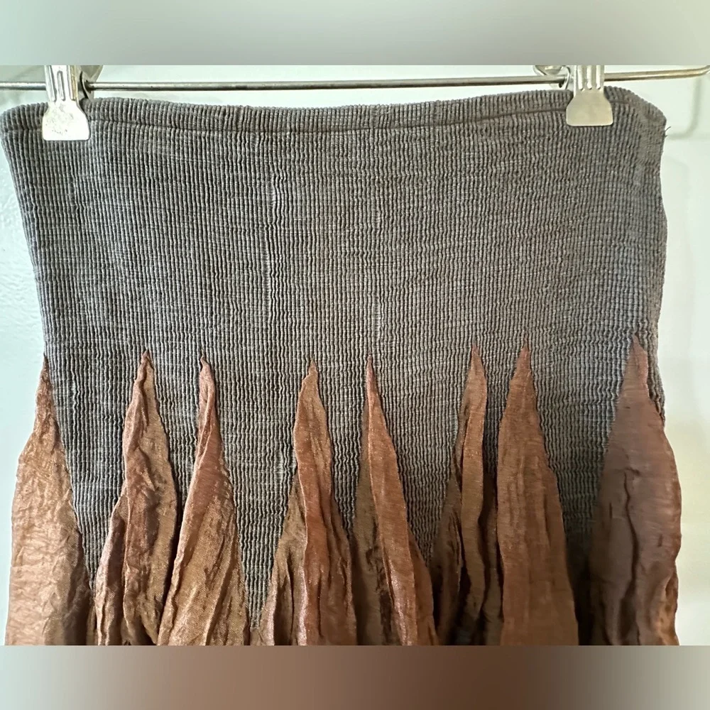 Bohemian skirt dress elastic waist Bronze blue embroidered light polyester/rayon - Picture 6 of 8